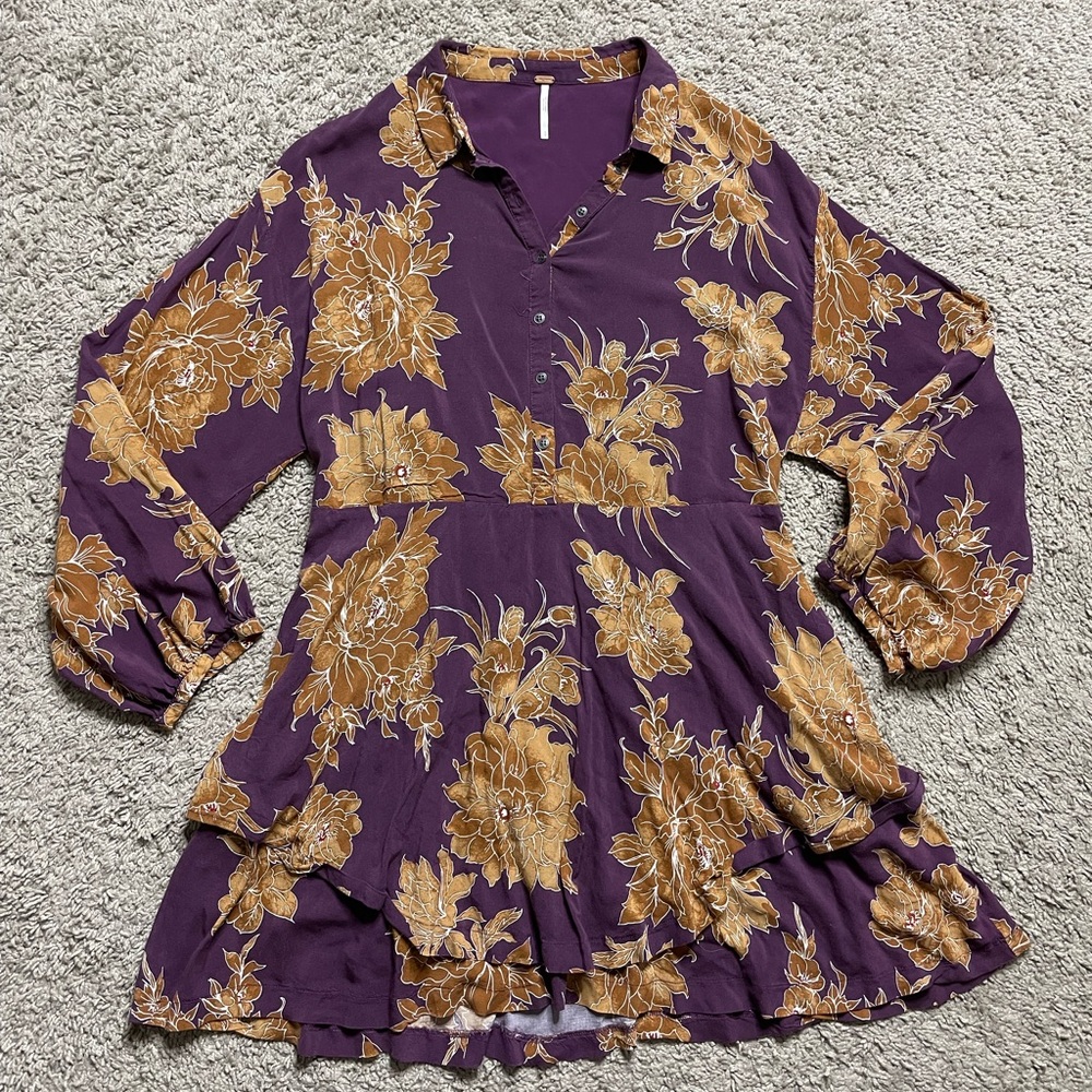 Free People Shake It Purple Fall Floral Mini Dress w pockets S - Picture 6 of 8